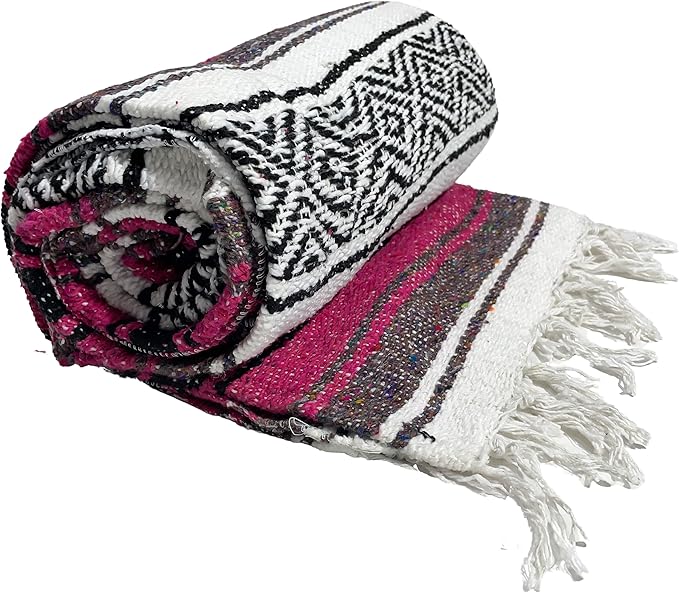 Genuine Oversized Artisan Mexican Falsa blanket (72inx48in) -Authentic Handcrafted Yoga Blanket Beach Throw Camping Essential Picnic Mat or Outdoor Wrap