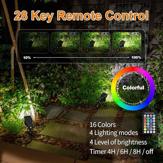 24W Halloween SpotLights with Timer IP65 Waterproof Metal Landscape Lights RGB Spot Lights Outdoor Color Changing Spotlight for Yard Garden 6 Lights