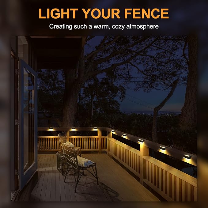 SOLPEX Solar Fence Lights 6 LEDs Solar Lights Outdoor Waterproof Solar Powered for Deck Stair Front Porch Balcony Walkway Garden Yard Patio Pool Decor IP65 Waterproof (12 Pack Warm White)