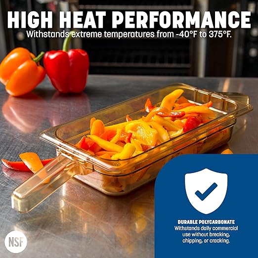 Carlisle FoodService Products 30860HH13 StorPlus High Heat Food Pan With 2 Handles 2.5 Deep Third Size Amber