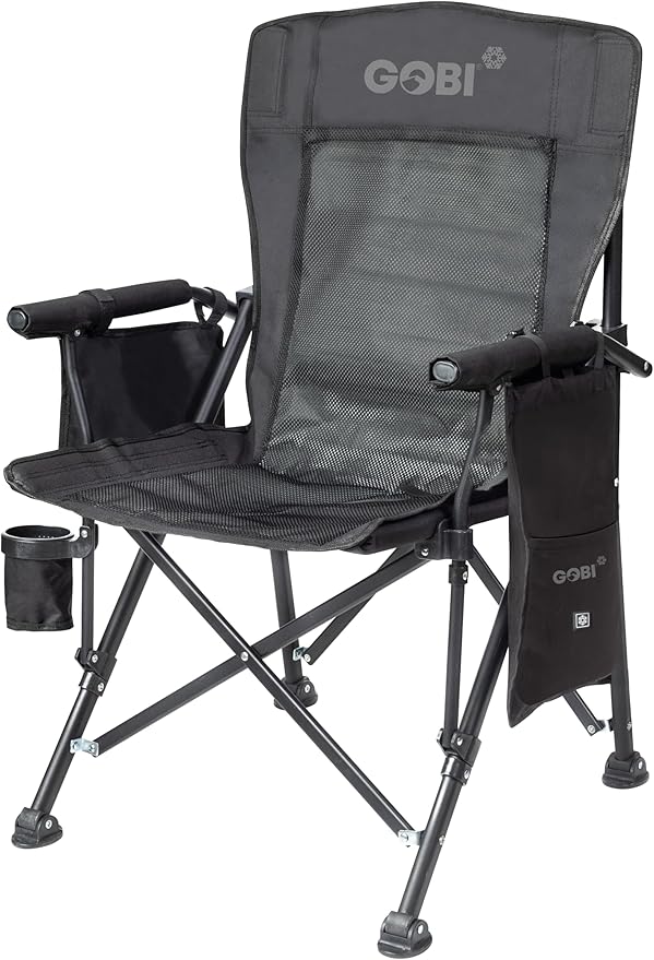 Gobi Heat Zephyr Dual Zone Cooled Camping Chair – Water Circulatory System USB Rechargeable Battery 2 Cooling Zones – Padded Arms Cup Holder &amp Carrying Case – Wind &amp Water Resistant