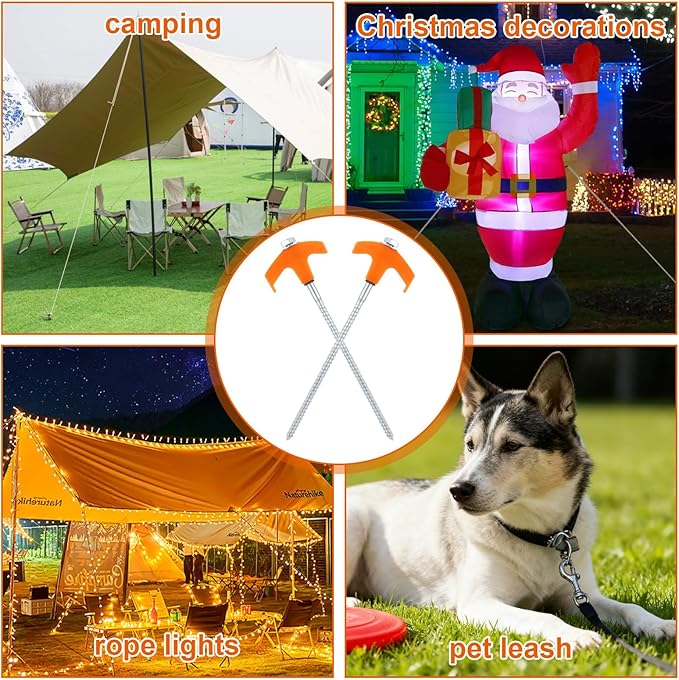 LANIAKEA 20PCS 8 Screw in Tent Stakes Heavy Duty Ground Anchors Screw in Metal Stakes with Hex Head Driver for Camping Grassland Portable Box (Orange)