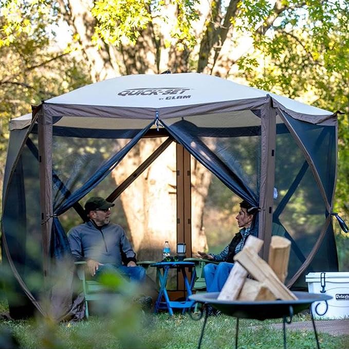 CLAM Pop Up Screen Tent Outdoor Camping Gazebo Canopy Venture 9' x 9' Gray