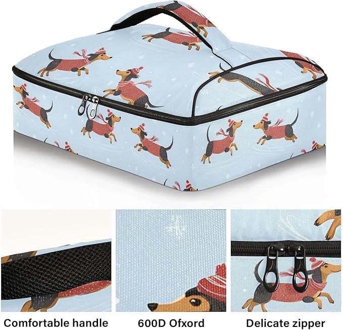 Casserole Carrier Loveliness Cute DogsInsulated Casserole Carrier for Hot or Cold Food Thermal Lunch Tote for Potluck Parties Picnic Beach Fits 9 x 13 Inches Baking Dish