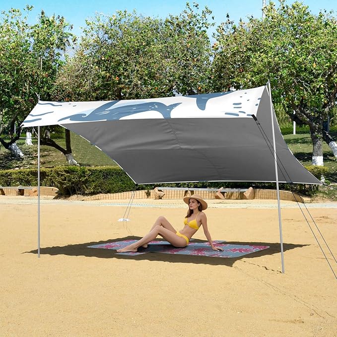 Animals Dolphin Seamless Shark Camping Sun Shelter Beach Tent Portable Beach Sun Shade Outdoor Canopy for Camping Trips Fishing Picnic