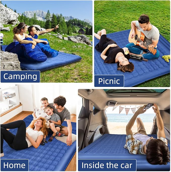 Camping Sleeping PadsExtra Thick 5 Inch Inflatable Sleeping Mat with Pillow Built-in PumpOversized Air Mattress Super Portable for Backpacking Hiking Tent Traveling
