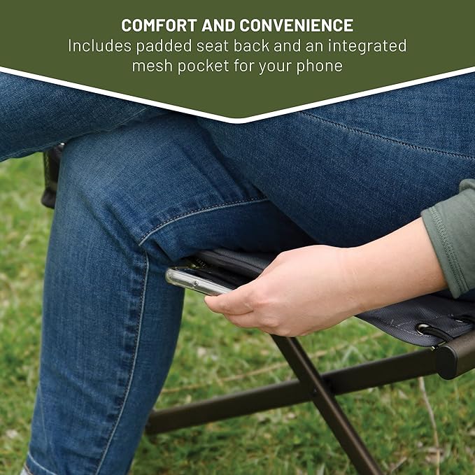 Timber Ridge Bungee Folding Camping Chairs for Adults Heavy Duty Collapsible Padded Chair with Armrests Cup Holder Foldable Outdoor Lounge Chairs for Beach Fishing Lawn Supports 300 lbs Grey