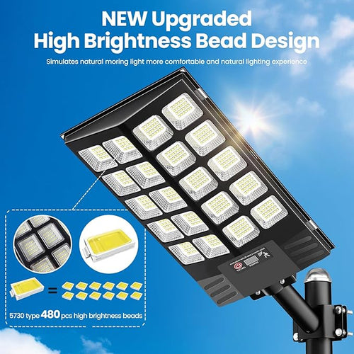 2 Pack 16 Large Solar Street Lights Outdoor Waterproof - Solar Powered Security Parking Lot Light Dusk to Dawn 60000LMMotion Sensor Commercial LED Solar Flood Lights Remote Control for Outside Yard