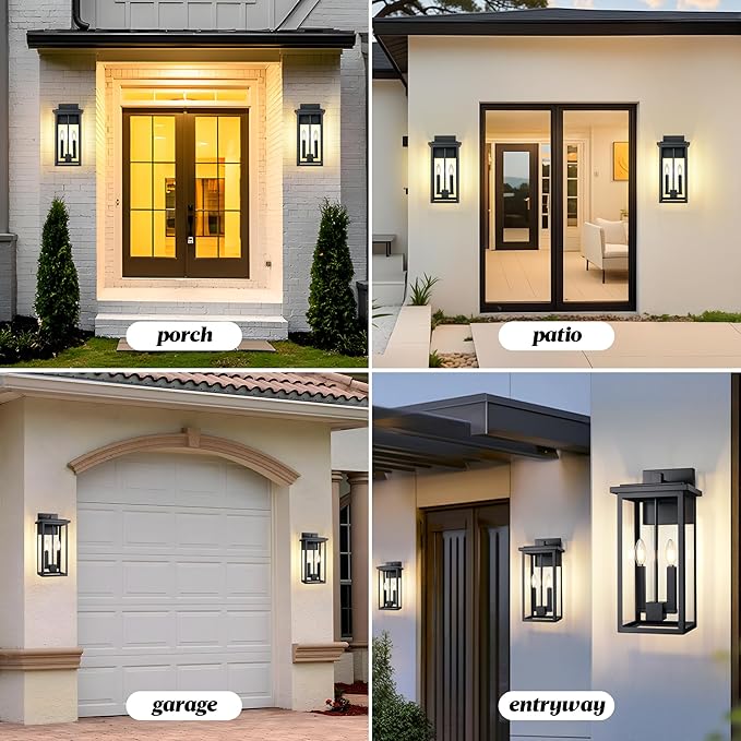 Large Modern Exterior Lighting Fixtures Porch Lights Outdoor Sconce Lights Outdoor Wall Lantern Outside Light Fixtures for HouseFront DoorGarage Light Wall Mount Waterproof 2 Pcs E12 Base