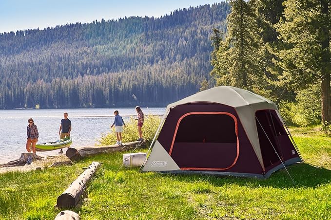 Coleman Skylodge 10-Person Family Tent Weatherproof XL Tent with Rainfly &amp Room Divider Fits 4 Queen-Sized Airbeds Made of PFAS-Free Materials