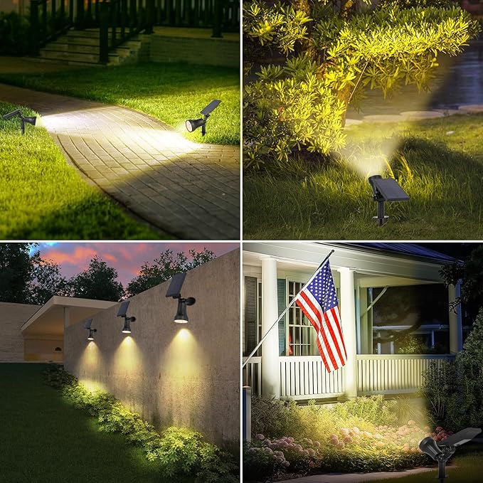 800 Lumens Solar Powered Spot Lights Outdoor - Adjustable Solar Flood Lights with 30 LEDs 3 Modes IP65 Waterproof Solar Light for Landscape Yard Garden Driveway Tree Wall(Warm White 12-Pack)