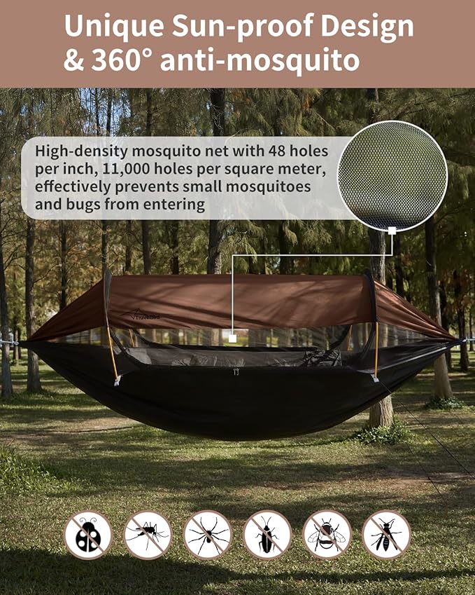 Camping Hammock Tent with Mosquito Net and Sunshade Extra Large for 2 Person Lightweight Hanging Hammocks Tree Straps Bivvy Ground Tent for Outside Hiking and Travel