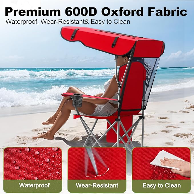 Portable Camping Chair with Canopy - Folding Chair with Canopy Durable 600D Oxford Canopy Chair for Camping Beach Picnics Fishing &amp Sports