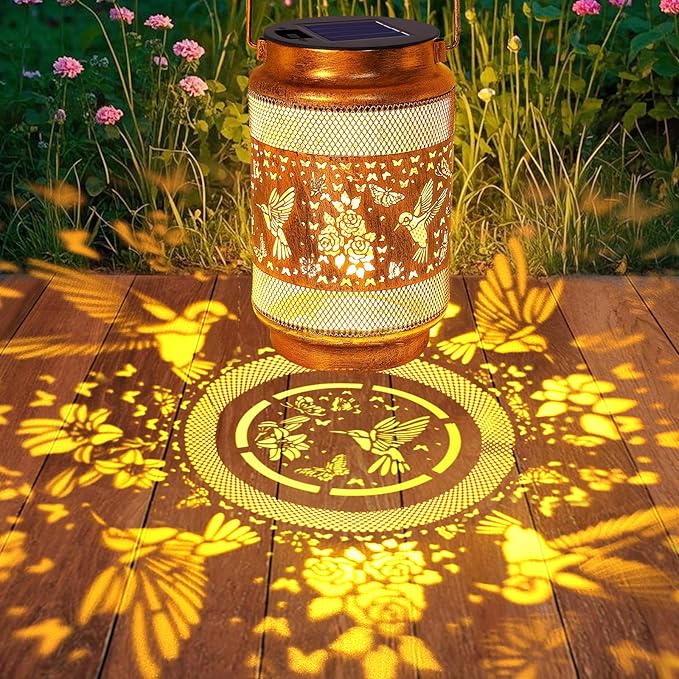 2 Pack Hummingbird Solar Lanterns Outdoor Waterproof Solar Garden Decor Birthday Gifts for Women Mom Grandma Metal Hanging Lights with Shepherd Hook for Yard Patio Pathway Backyard Porch