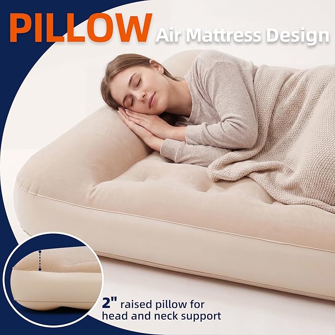 Air Mattress Full with Built-in PumpPortable Inflatable Blow Up Mattress Plus PillowWaterproof Self Inflating Air Bed Guest Bed for Home Camping Hiking Travel Outdoors