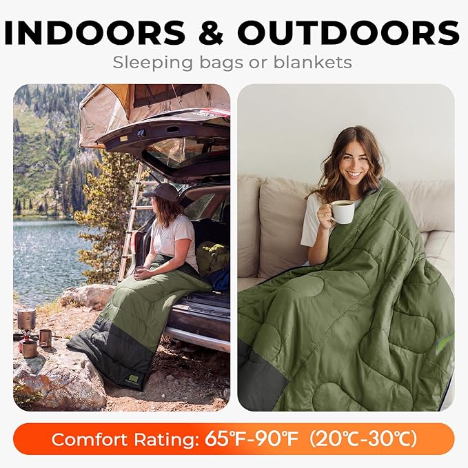 Ultralight Warm Weather Sleeping Bag - Portable Waterproof Compact Lightweight Comfort with Compression Sack - Great for Outdoor Camping Backpacking &amp Hiking