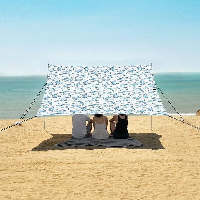 ALAZA Sea Turtle Cartoon Beach Tent Sun Shelter UPF50+ Protection Beach Shade Canopy w/ 4 Sandbags for Outdoor Camping Fishing Backyard Fun Picnic 10x9 ft