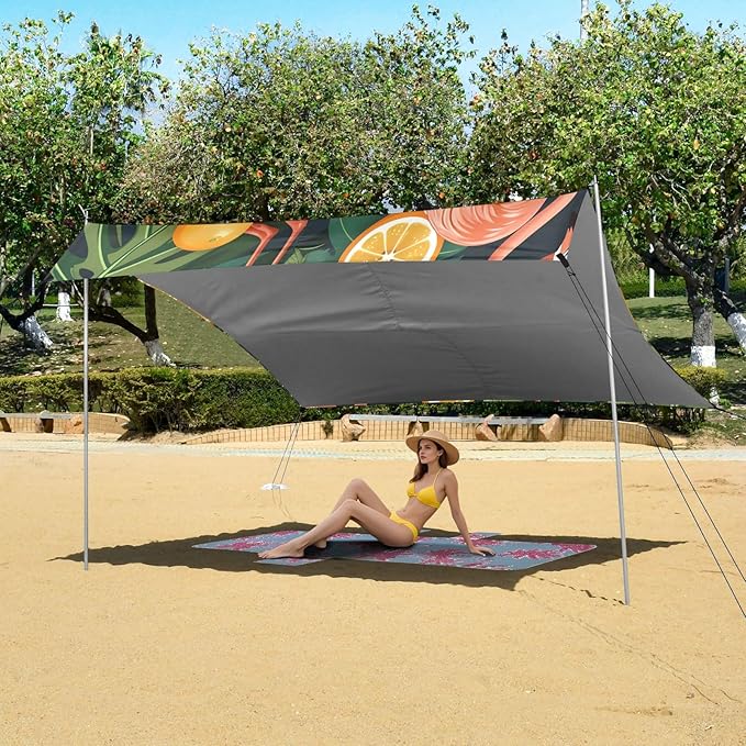 Seamless Pattern with Flamingos Camping Sun Shelter Beach Tent Portable Beach Sun Shade Outdoor Canopy for Camping Trips Fishing Picnic