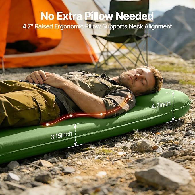 OGERY Self-Inflating Sleeping Pad with Built-in Foot Pump 3 Memory Foam Camping Mattress for Side Sleepers Quiet &amp Insulated Sleeping Mat Camping Essential Gear for Car Tent Camping