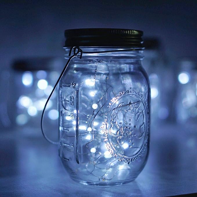 30LED Solar Mason Jar Lights 8 Pack Jar Lid String Lights (No Jars) Waterproof Fairy Firefly Light for Garden Patio Outdoor Yard Lawn Decor(Cool White)