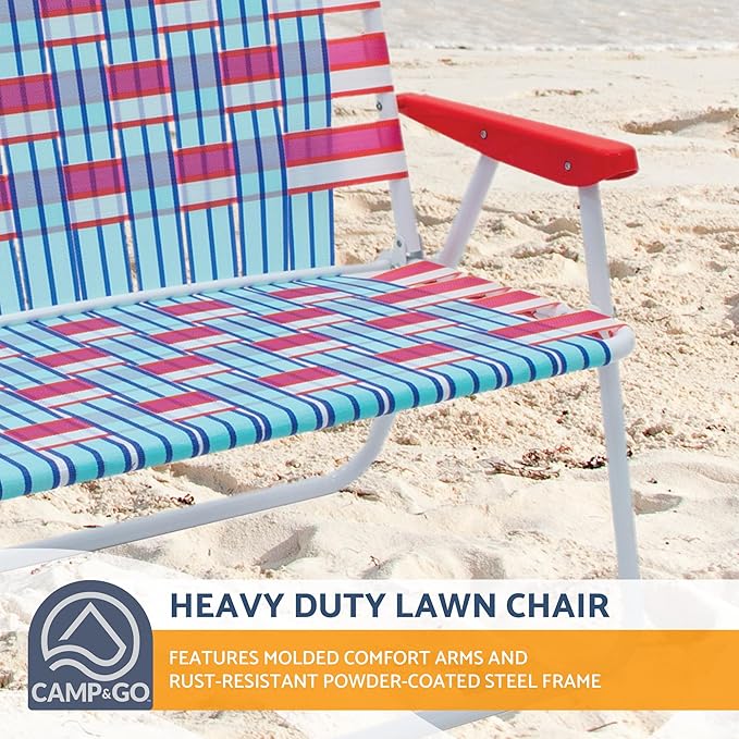 Camp &amp GO 16.5 High Seat Outdoor Double Wide Loveseat Web Folding Chair Blue/Red