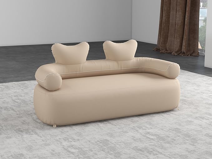 LUOOV Portable Inflatable Air Sofa with Built-in Pump Durable Camping Lounger for Adults 66.9x33.5x31.5 Khaki Loveseat - Ideal for Backyard Beach &amp Music Festivals