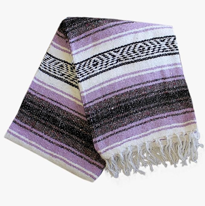 Del Mex Classic Mexican Blanket Large Authentic Woven Falsa Throw (70x50) Artisan Southwest Décor for Beach Yoga Outdoors (Lavender)