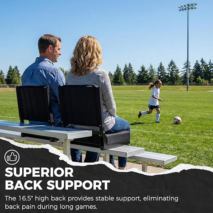 SPORT BEATS Stadium Seats with Back Support Bleacher Chairs with Back and Cushion Thick Padded Bleacher Seats Includes Shoulder Strap Black 1pc Large - 18.5 W x 14 D x 18.5 H