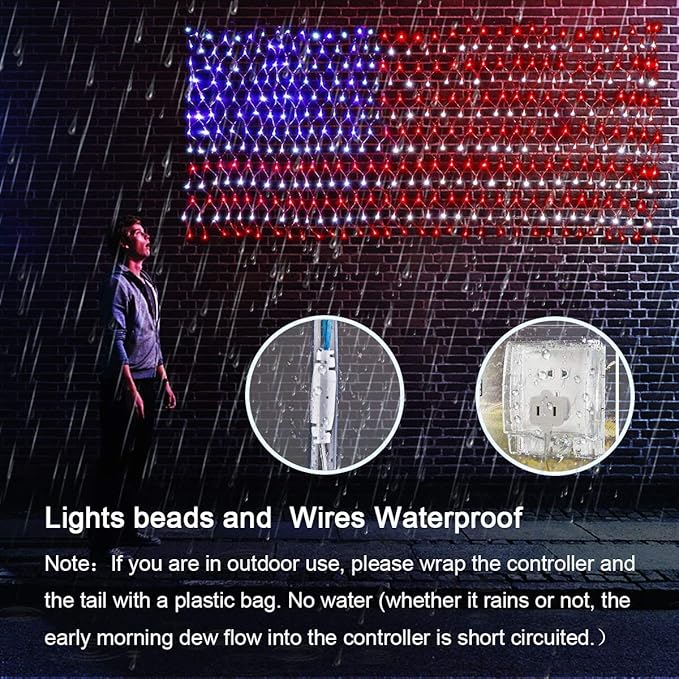 HYH American Flag Lights with 420 Super Bright LEDsWaterproof Led Flag Net Light of The United States for YardGarden Decoration Festival Holiday Party DecorationChristmas Decorations