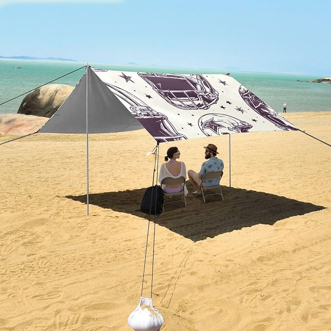 Football White Stars Helmet Pattern Camping Sun Shelter Beach Tent Portable Beach Sun Shade Outdoor Canopy for Camping Trips Fishing Picnic