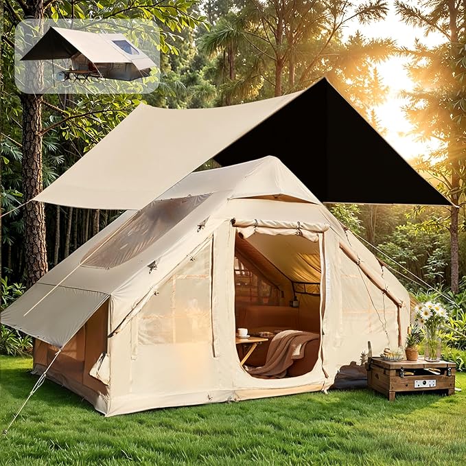YOLENY Inflatable Camping Tent for 4-6 Person Easy Setup Portable Water-Resistant Cabin Tent with Mesh Windows &amp Pumps