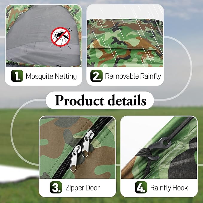 VINGLI Camouflage Camping Tent Portable Dome Tent for 3/4 Person with 78L”x 78W”x 53H”Waterproof Nylon Oxford for Hiking Climbing Camping Backpacking