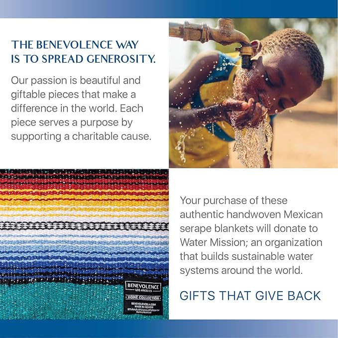 Benevolence LA Mexican Blanket Authentic Handwoven Yoga Blanket &amp Outdoor Blanket Made by Traditional Mexican Artisans Saddle Blanket Beach Blanket Picnic Blanket &amp Car Blanket 75 x 52 -