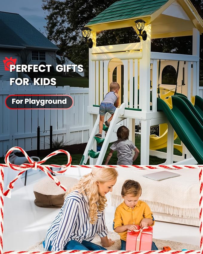 Solar Wall Lantern Outdoor Playhouse Light Waterproof Decorative Solar Powered for Playground Storage Shed Dog House Garden Wall Fence Patio Backyard (2 Pack)