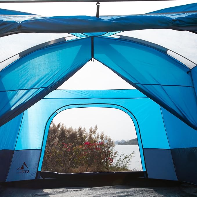 KTT Extra Large Tent 10-12-14 Person(Style-B)Family Cabin Tents2 Rooms3 Doors and 3 Windows with MeshStraight WallWaterproofDouble LayerBig Tent for OutdoorPicnicCampingFamily Gathering