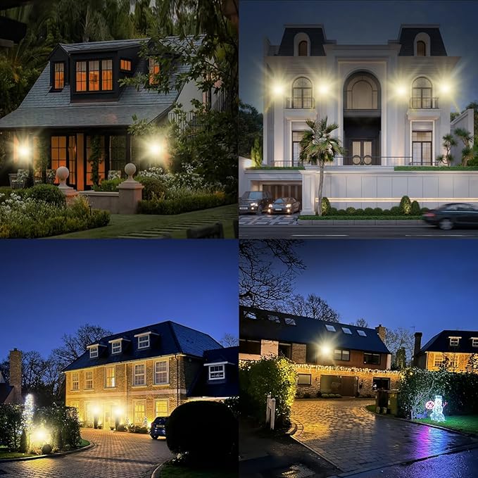 2 Pack 300W Warm White Led Flood Lights Outdoor3000K Super Bright 36000LM Security Lights with PlugExterior IP66 Waterproof FloodLight for Yard Garden Playground Stadium