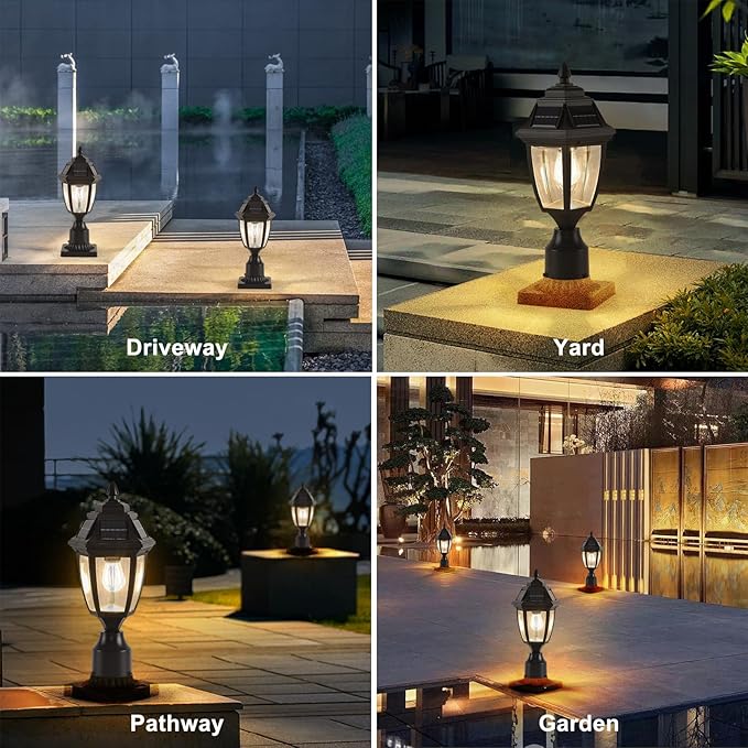 Solar Post Lights 2 Pack Motion Sensor Post Lantern Without Pier Mount Base Waterproof Solar Powered Pole Light Fixture for Patio Yard Garden