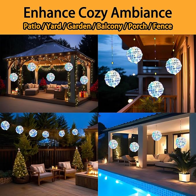 200LED Solar Christmas Ball Lights for Outdoor Trees – Waterproof Globe String Lights with 8 Lighting Modes Solar Sphere Lights Holiday Decor for Tree Garden Porch (Multicolor 5pc)