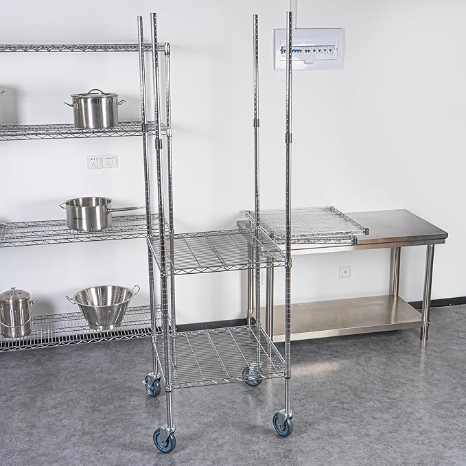 Restaurantware-Shelving Posts ONLY: Chef 101 74 Inch Mobile Shelving Posts 4 NSF Certified Chrome Poles - Shelves and Casters Sold Separately Does Not Corrode Steel Wire Poles