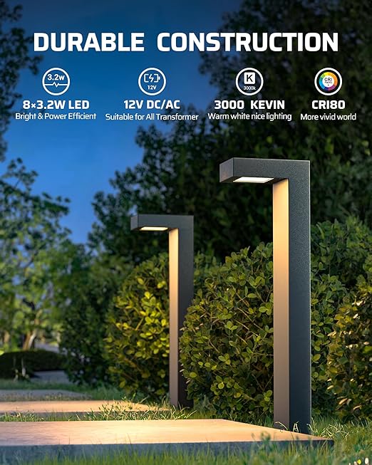 DEWENWILS 12V Landscape Lighting kit 1x120W Transformer with Dusk to Dawn Photocell Sensor+8x3.2W Aluminum Low Voltage Pathway Lights 100FT Wire+8 Pack Connector for Patio Yard Garden