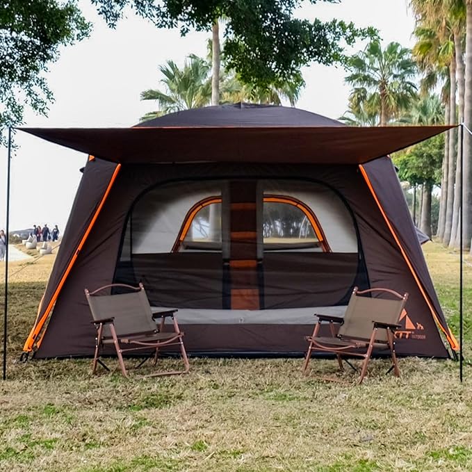 KTT Extra Large Tent 8-10-12 PersonFamily Cabin Tents2 Rooms3 Doors and 3 Windows with MeshStraight WallWaterproofDouble LayerBig Tents for OutdoorPicnicCampingFamily Gathering