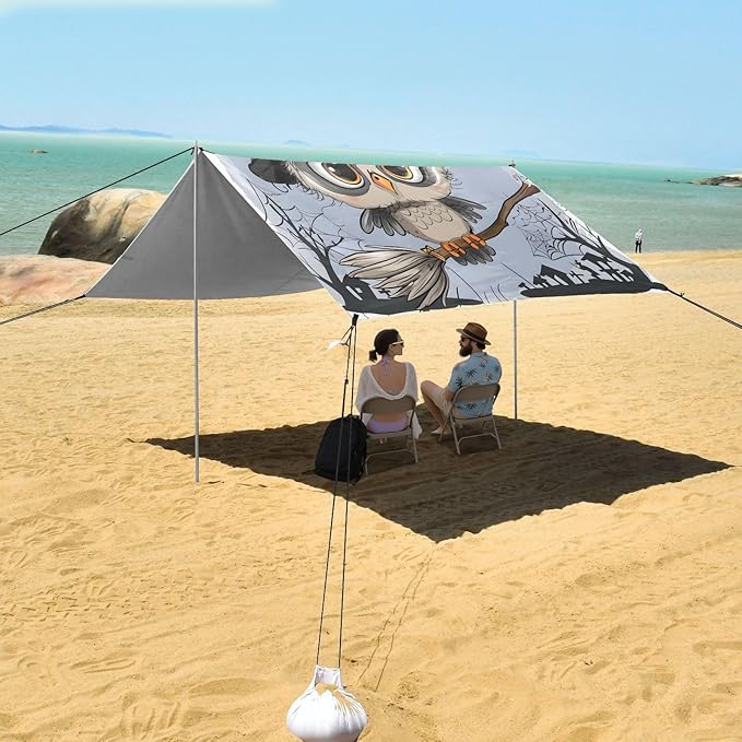 ALAZA Witch Owl Moon Halloween Beach Tent Sun Shelter UPF50+ Protection Beach Shade Canopy w/ 4 Sandbags for Outdoor Camping Fishing Backyard Fun Picnic 10x9 ft