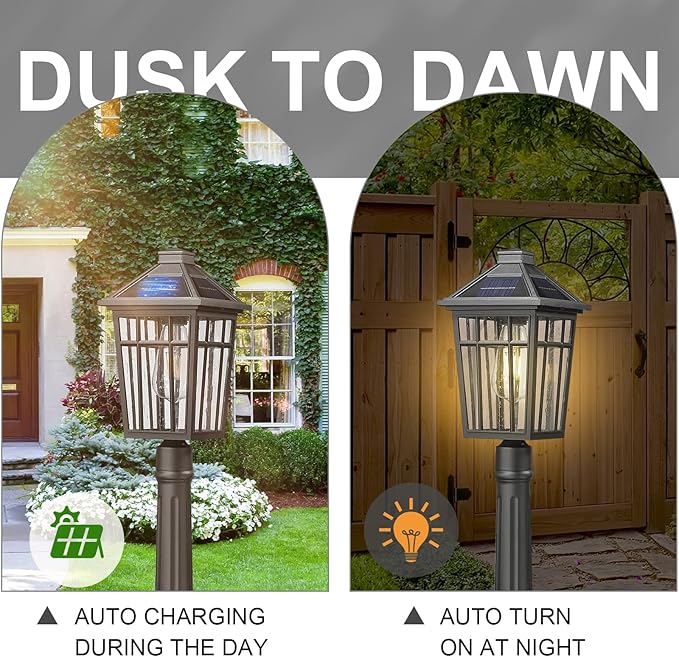 Darkaway 41inch Solar Post Lights Outdoor Light Fixture Dusk to Dawn Aluminum Lamp with Remote and Pole Mount Base Solar Lamp Fence Deck Post Lighting for Garden Patio Pathway