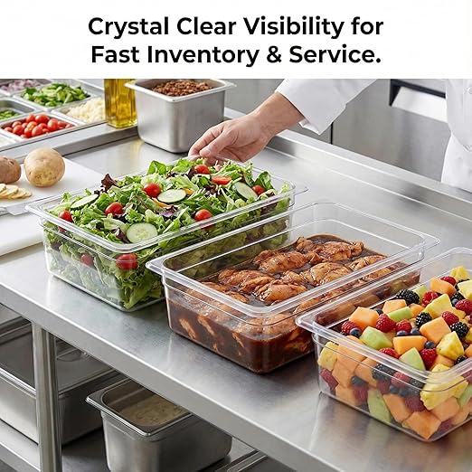 6-Pack 6-Inch Deep Clear Polycarbonate Food Pans - Full Size Commercial Hotel Pans (20.9 x 12.8) 20.6 Qt Capacity NSF Certified for Restaurants Hotels &amp Catering