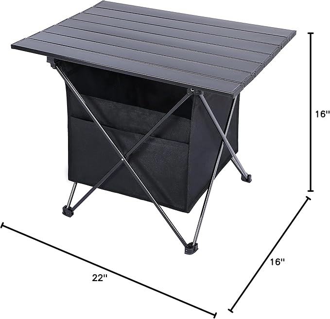 Portable Folding Aluminum Alloy Camping Table with High-Capacity Storage and Carry Bag Medium Size for Camping Traveling Hiking Fishing Beach BBQBlack