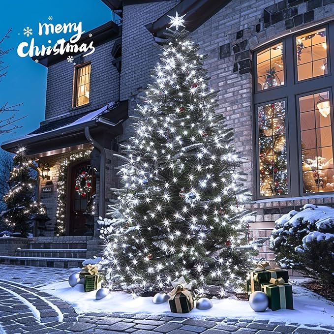 JMEXSUSS 800 LED White Christmas Lights Outdoor 272ft 8 Modes Christmas Tree Lights Green Wire Waterproof Led Christmas String Lights for Outside Indoor Xmas Party Tree Decor