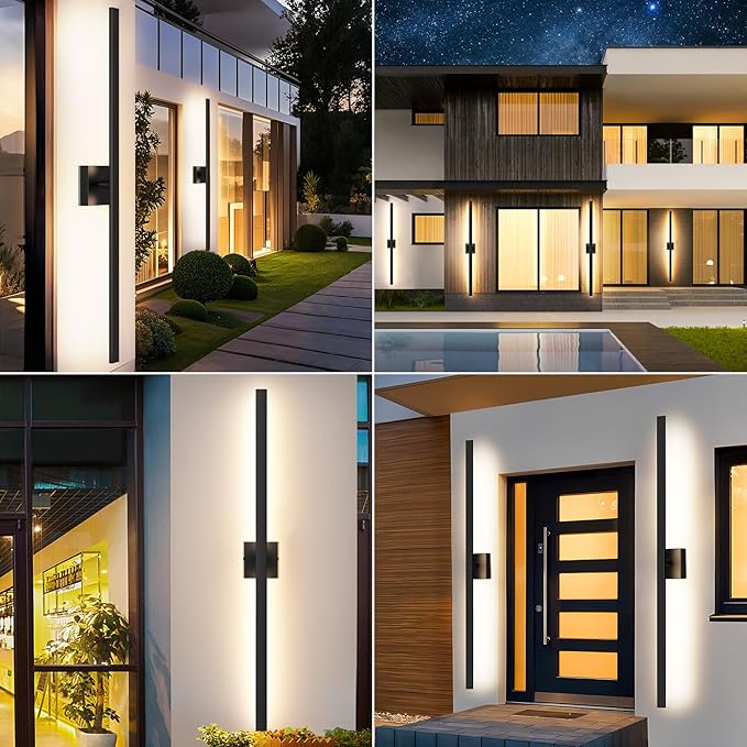 BesLowe 2-Pack 46.88inch Long Outdoor Wall Lights Modern LED Exterior Lighting Fixtures Wall Mount Waterproof Porch Lights Outdoor Wall Sconces Black Outside Lights for House Front Door Garage