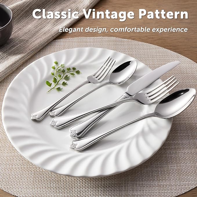 KINGSTONE Silverware Set 20-piece 18/10 Stainless Steel Flatware Set Cutlery Set for 4 for Kitchen Home Wedding Party Mirror Polished and Dishwasher Safe Featured Gifts