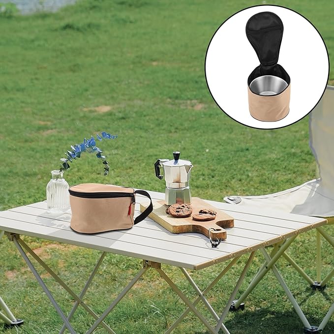 NOLITOY Portable Stainless Steel Camping Bowls Set with Foldable Handle Heat Cold Resistant Outdoor Backpacking Dinnerware for Hiking Picnic and Travel