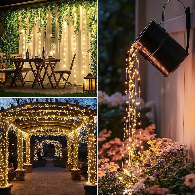 Solar String Lights for Outside200FT 600 LEDs Solar Fairy LightsWaterproof 8 Modes Button Outdoor String Light for Patio Garden Backyard Tree Wedding ChristmasSilver WireWarm White